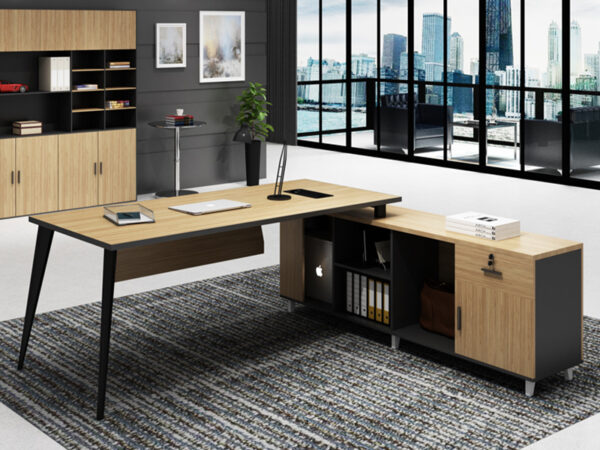 classy office desk with side cabinet in oak color for manager