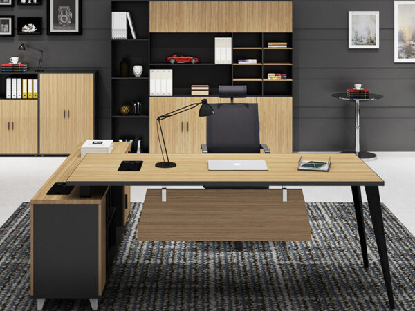 classy office desk with high quality power socket in oak color for manager