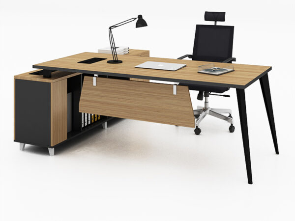 classy office desk with metal leg in oak color for manager
