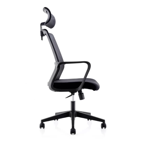 height adjustable revolving mesh chair with backrest, headrest, armrest, lumber support in black color