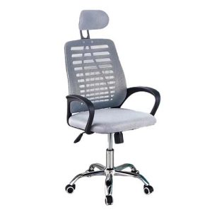 ergonomic revolving mesh chair with headrest in grey color