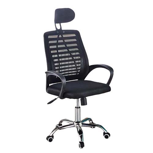 ergonomic revolving mesh chair with headrest in black color