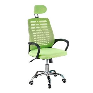 ergonomic revolving mesh chair with headrest in light green color