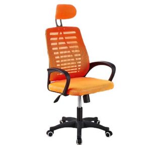 ergonomic revolving mesh chair with headrest in orange color