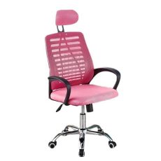 ergonomic revolving mesh chair with head rest in pink color
