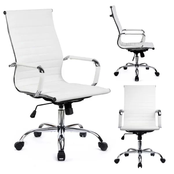 high curved back revolving office chair in white color