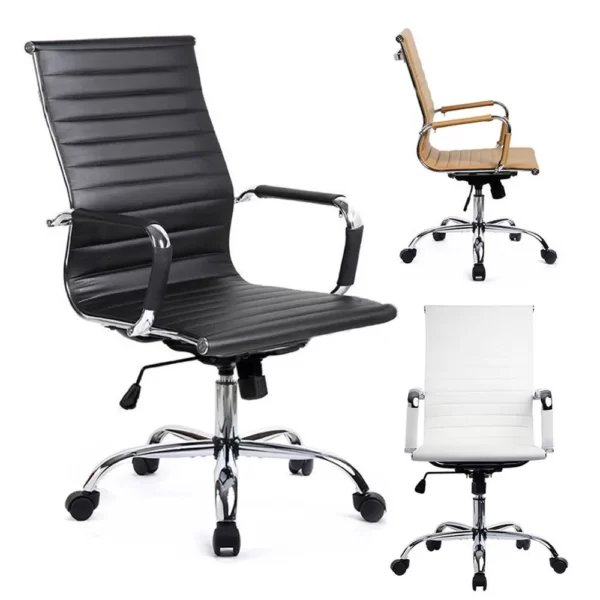 ribbed stitching stylish and comfortable revolving office chair in black, cream and white color