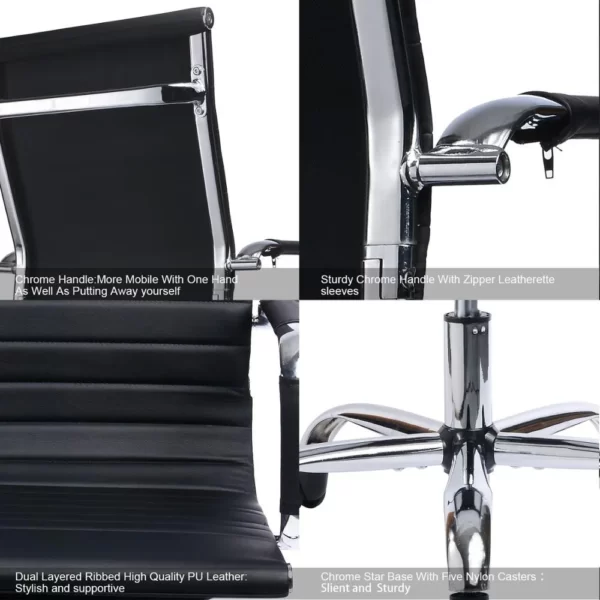 revolving office chair made with dual layered ribbed high quality PU leather