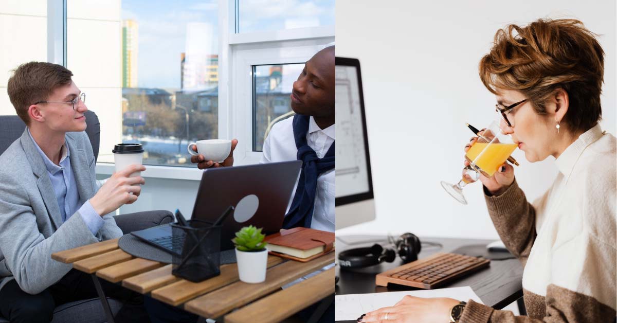 company providing employees healthy snacks like coffee and fruit juice