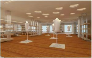 buying house office display center interior with mannequins