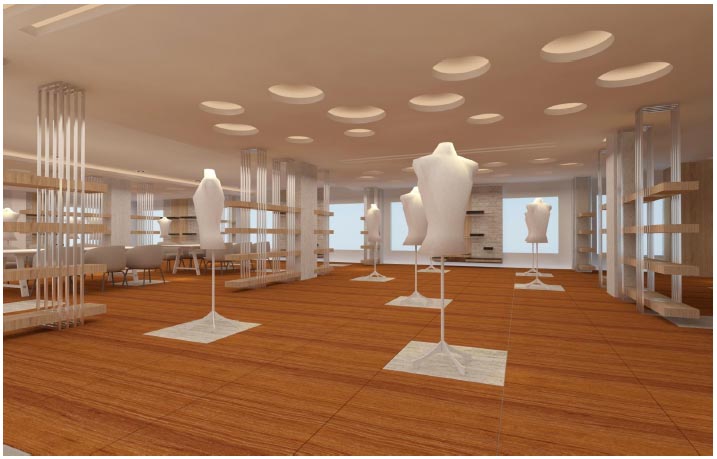buying house office display center interior with mannequins
