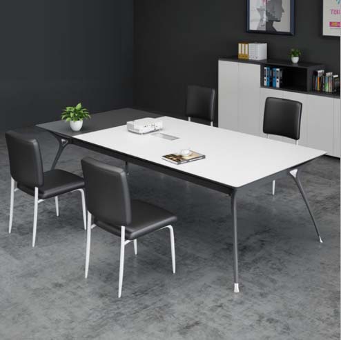 Slim tabletop conference table in black and white color