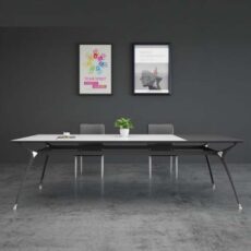 Slim Tabletop Conference table in black and white color with metal frame