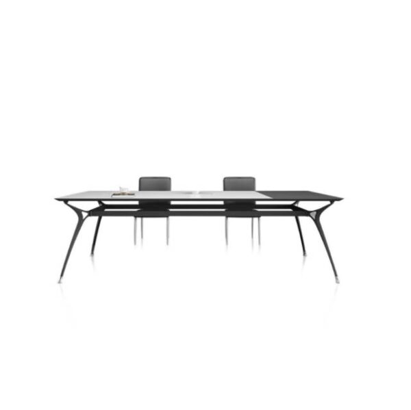 Black and white color conference table with metal frame
