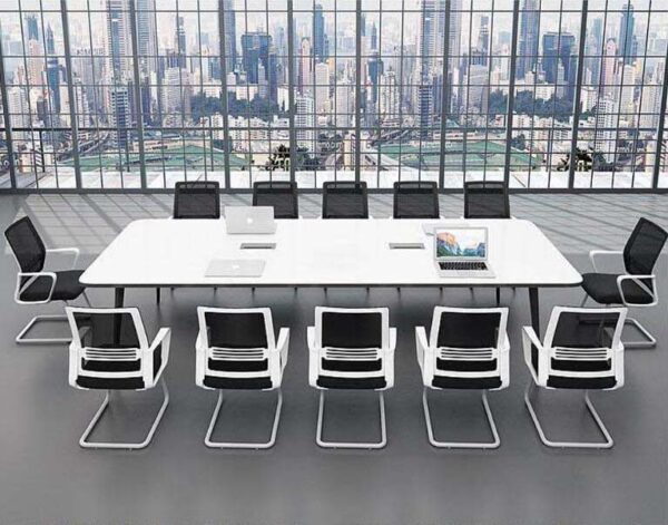 Large conference table with wire box