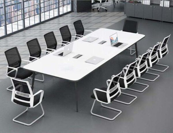 Large conference table with wire box and metal leg frame