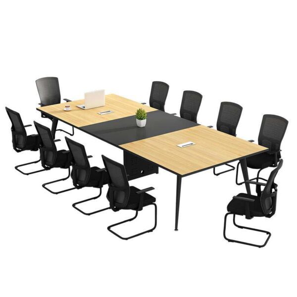 rectangular conference table in red oakl color design with PU leather in the table top