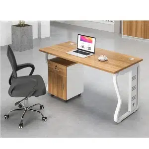 Single Seater Workstation desk walnut and white combination