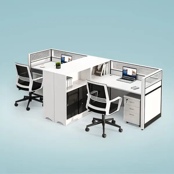 2 seater face to face office workstation desk with file cabinet and drawer