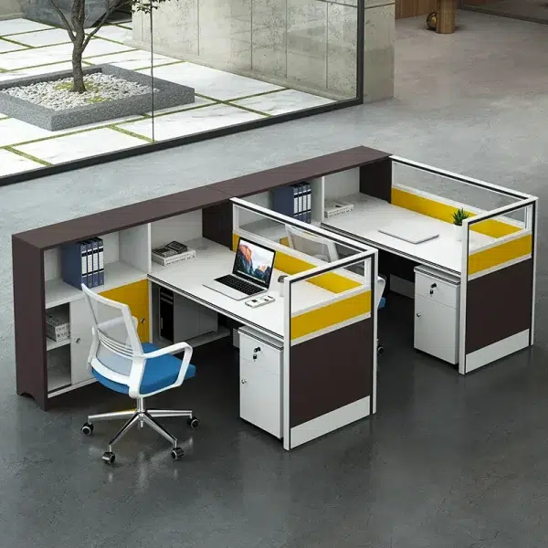 2 seater workstation desk cubicle with file cabinet