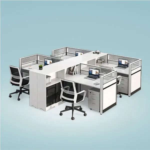4 seater 1 side face office workstation desk with file cabinet and drawer