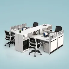 4 seater face to face office workstation desk with file cabinet and drawer