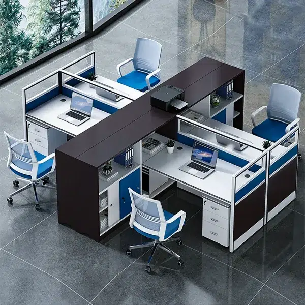 4 seater face to face workstation desk cubicle with file cabinet