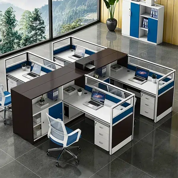 4 seater workstation desk cubicle with file cabinet