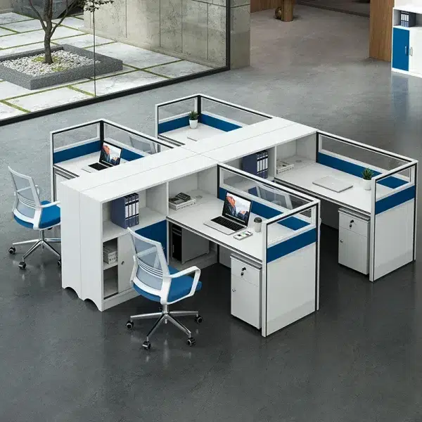 4 seater workstation desk cubicle with file cabinet