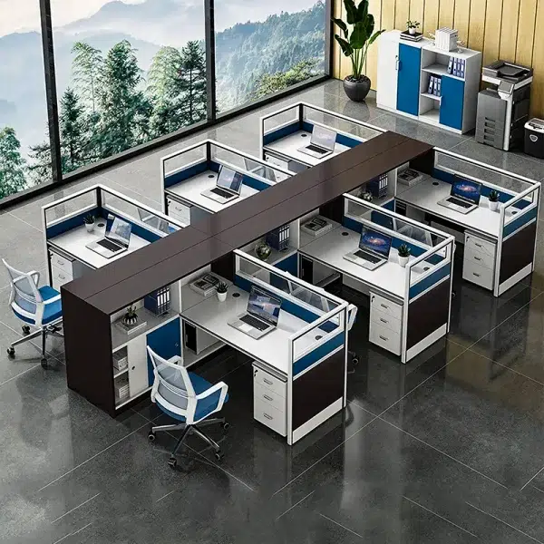 6 seater face to face workstation desk cubicle with file cabinet