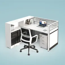 single seater office workstation desk with file cabinet and drawer