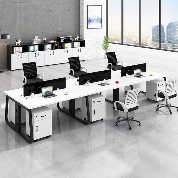 6 Seater Workstation Desk Linear Series White and Black