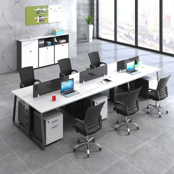 6 Seater Workstation Desk Linear Series White and Gray