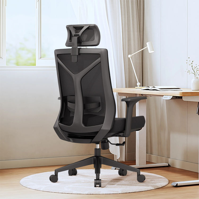 ergonomic chair with head rest and arm rest back view