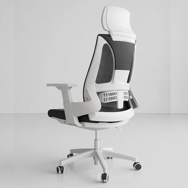 ergonomic swivel chair black and white combination back view