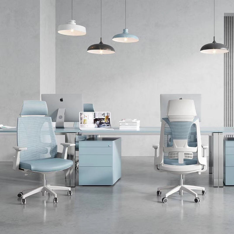 ergonomic swivel chair white and paste color combination interior view