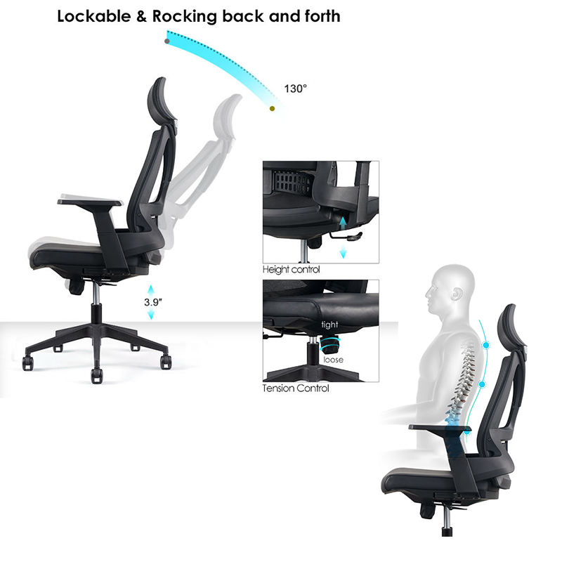 ergonomic swivel chair with headrest and lumber support