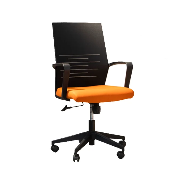 revolving office chair black and orange color side angle view