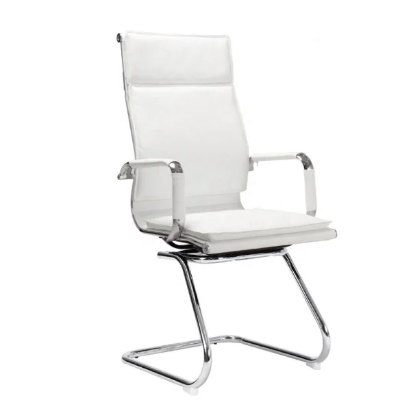 medium back vistor chair white color made with leather