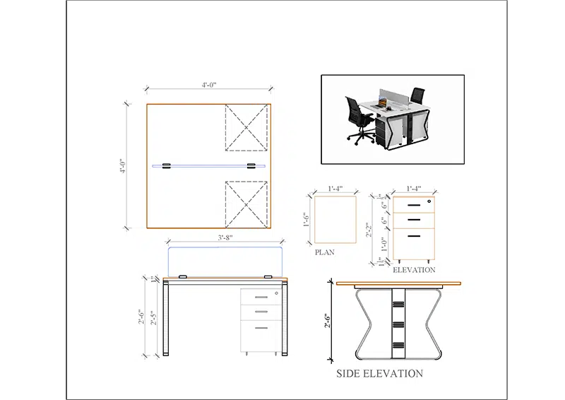 2 seater workstation desk butterfly series dimension