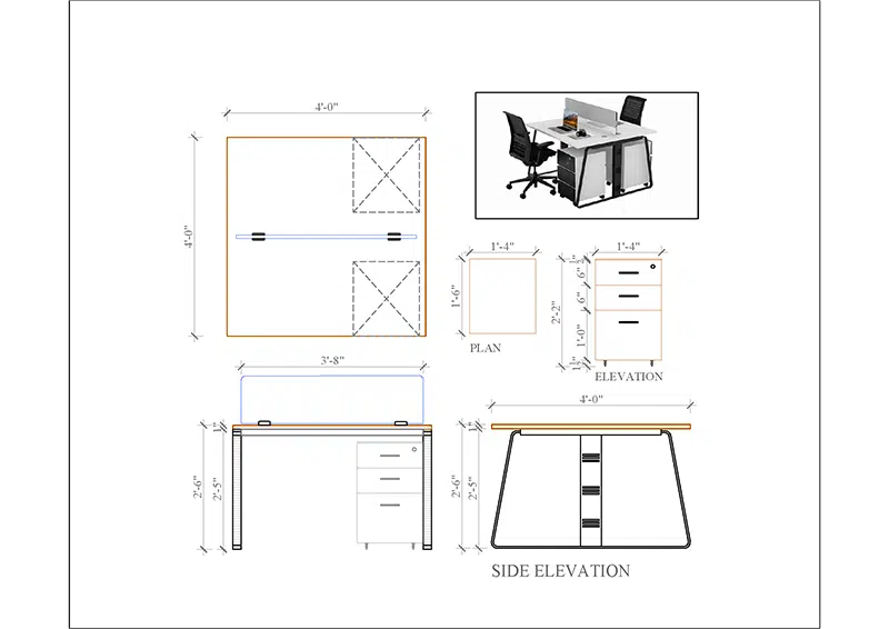 2 seater workstation desk linear series dimension