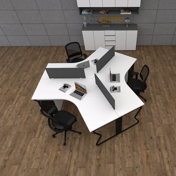 3 seater workstation desk butterfly series white and black color with background