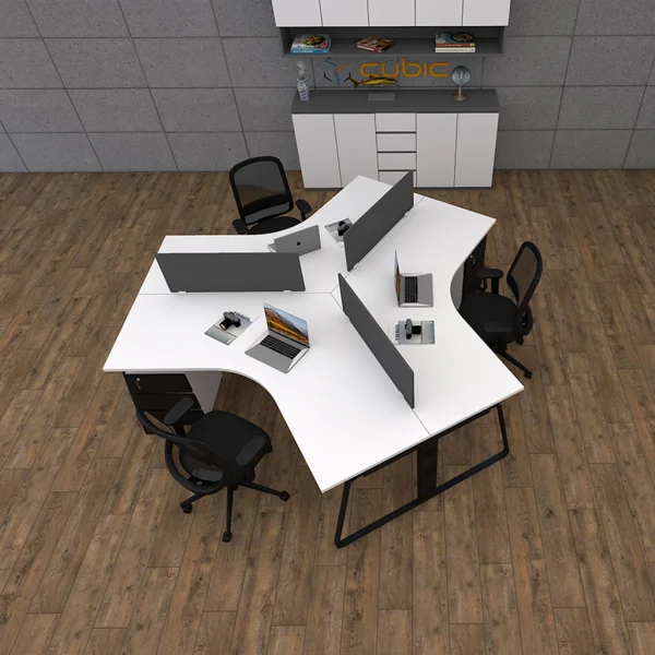 3 seater workstation desk linear series white and black color with background