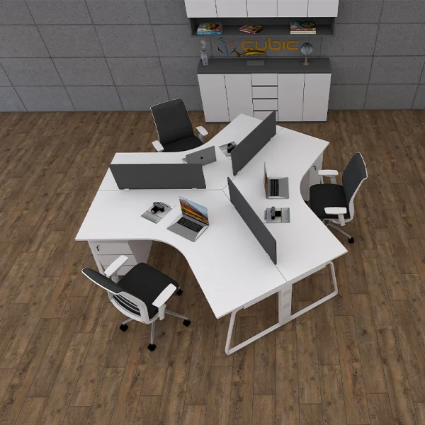 3 seater workstation desk linear series white color with background