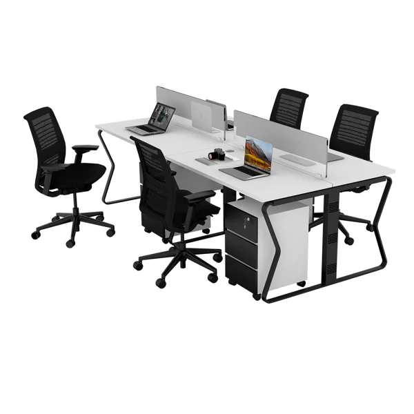 4 seater workstation desk butterfly series white and black color