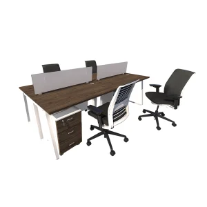 4 seater workstation desk linear series dark monument color