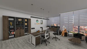 4 seater workstation desk linear series dark monument color with background