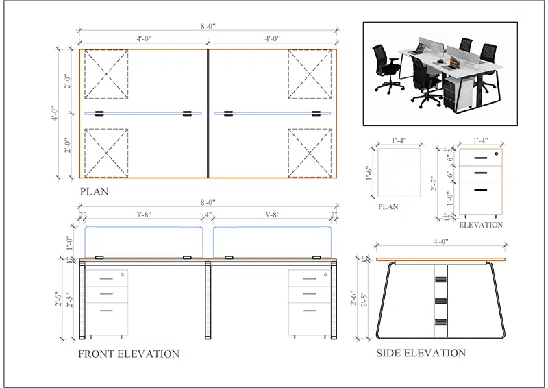 4 seater workstation desk linear series dimension