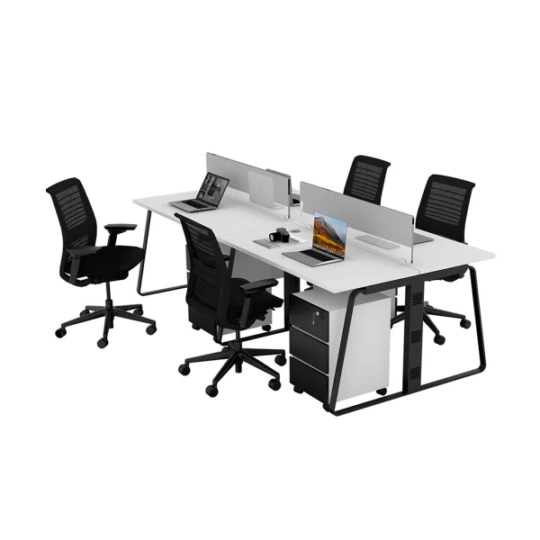 4 seater workstation desk linear series white and black color