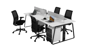 4 seater workstation desk linear series white and black color